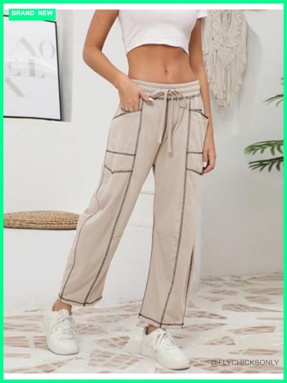 Womens Baggy Barrel Wide Leg Lounge Sweatpants with Pockets Drawstring - Picture 4 of 7